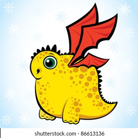 Cartoon yellow funny dragon on a blue background