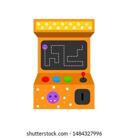 Cartoon Yellow Game Machine on a White Entertainment Gambling Element Concept Set Flat Design Style. Vector illustration