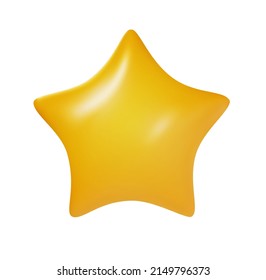 Cartoon yellow glossy star isolated on white background. Realistic sweet design children element. Colorful clay, plastic or soft toy. Beautiful vector illustration.