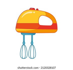 Cartoon yellow hand mixer. Vector illustration of kitchen appliances in cartoon childish style. Isolated funny clipart. cute print