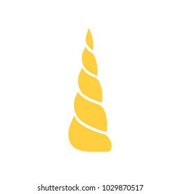 Cartoon yellow horn of a unicorn isolated on white background. Vector illustration