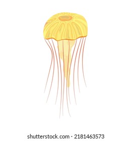 cartoon yellow jellyfish over white background