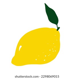 Cartoon yellow lemon. Hand-drawn citrus isolated on white background. Delicious fruit is a symbol of summer, wholesome nutrition, natural food. Ingredient for lemonade, juice menu. Vector illustration