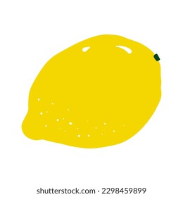 Cartoon yellow lemon. Hand-drawn citrus isolated on white background. Delicious fruit is a symbol of summer, wholesome nutrition, natural food. Ingredient for lemonade, juice menu. Vector illustration