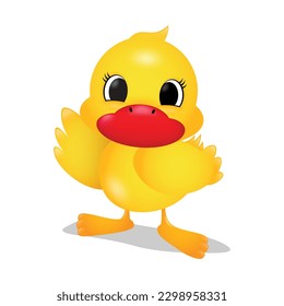Pato pequeño amarillo caricatura, ilustración vectorial