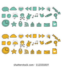 Cartoon yellow and mint of the icons in the vector.