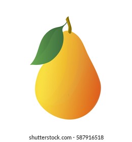 Cartoon yellow pear with leaf. Vector illustration