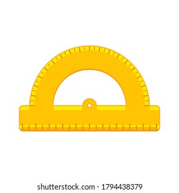 Cartoon yellow protractor icon. School supplies and measuring tools collection. Flat vector illustration isolated on background 