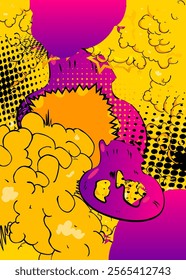 Cartoon Yellow and purple background, comic book backdrop. Retro vector comics pop art design.