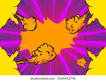 Cartoon Yellow and purple background, comic book backdrop. Retro vector comics pop art design.