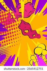 Cartoon Yellow and purple background, comic book backdrop. Retro vector comics pop art design.