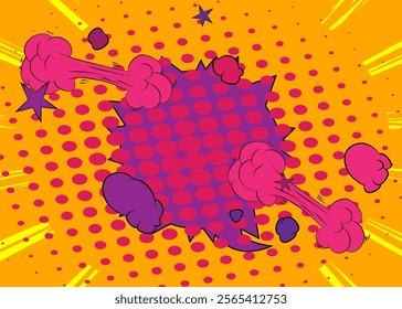 Cartoon Yellow and purple background, comic book backdrop. Retro vector comics pop art design.