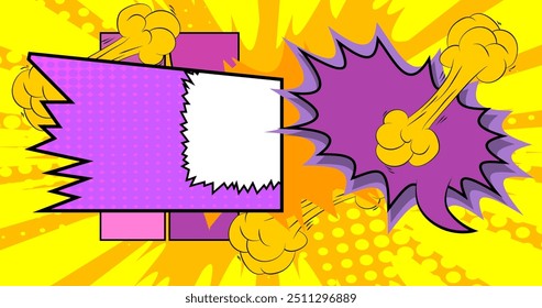 Cartoon Yellow and purple, pink background, comic book backdrop. Retro vector comics pop art design.