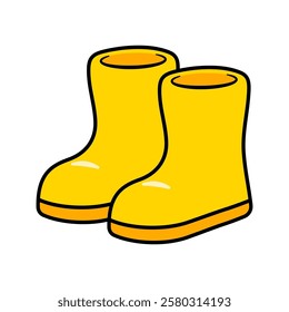 Cartoon Yellow Rain Boots Illustration