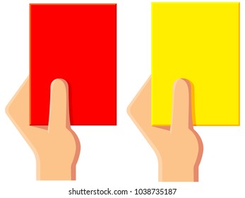 Cartoon yellow red soccer referee card icon set. Sport vector illustration for gift card, flayer, certificate banner, icon, logo, patch sticker