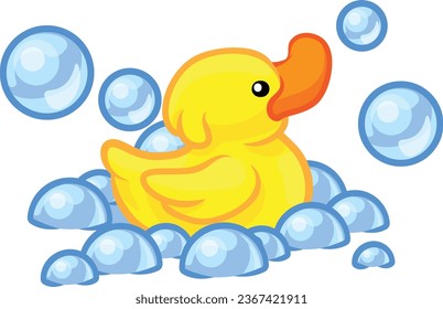 A cartoon yellow rubber ducky duck bubble bath toy