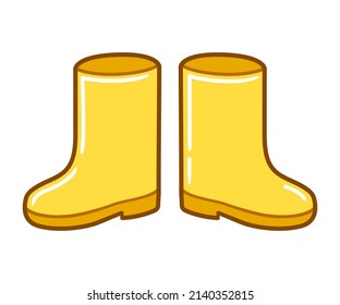 Caricatura con botas de lluvia amarillas de goma. Ilustración de imagen de clip vectorial.