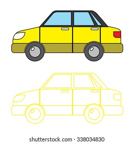 Cartoon Yellow Saloon Car for Coloring Book