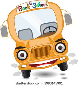 cartoon yellow school bus happy face