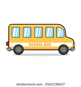 Cartoon yellow school bus illustration. Design isolated flat cartoon style