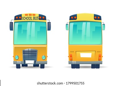 Cartoon yellow school bus for pupils. Bus for  children, education conception. Transportation pupil or student, transport and automobile. Vector illustration