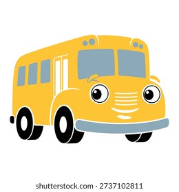 A cartoon yellow school bus with a smiling face and large eyes.