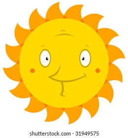 cartoon yellow smiling sun isolated