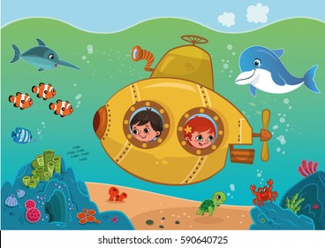 Cartoon Yellow Submarine Stock Vector (Royalty Free) 590640725 ...