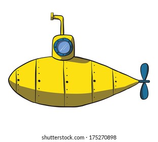 Cartoon yellow submarine. Vector hand drawn illustration