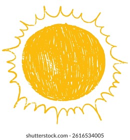 Cartoon Yellow Sun Shape Geïsoleerd op Witte Achtergrond. Leuk natuur zomer element. Zon, warmte-icoon met stralen