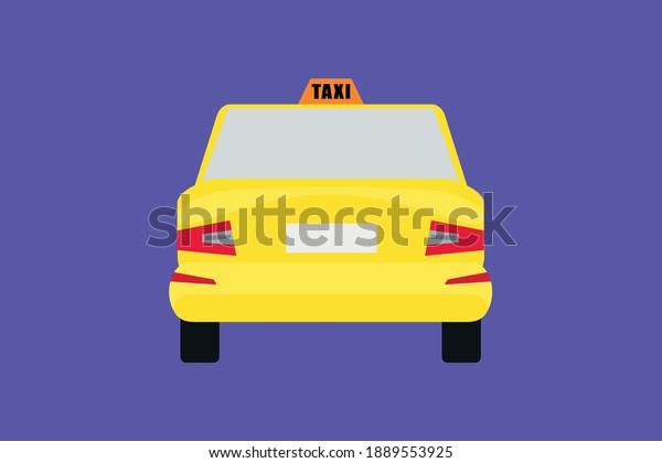 Cartoon yellow taxi car. Back view. Vector\
flat illustration.