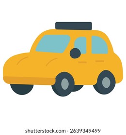 Cartoon Yellow Taxi Car Side View Flat Illustration