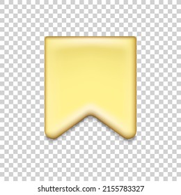 Cartoon yellow three dimensional bookmark isolated on transparent background. 3d vertical ribbon bookmark with shadow. Vector illustration EPS 10