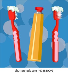 Cartoon Yellow Toothpaste Red Toothbrush On Stock Vector (Royalty Free ...