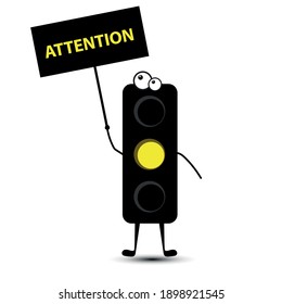 Cartoon yellow traffic light signal. you can move. Traffic Laws. Vector illustration.