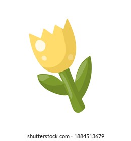 Cartoon yellow tulip flower isolated on white background. Vector illustration