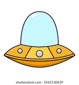 Cartoon yellow ufo illustration. Design isolated flat cartoon style