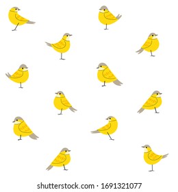 Cartoon yellow wagtail - seamless trendy pattern with bird. Flat vector illustration for prints, clothing, packaging and postcards.
