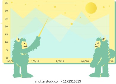 Cartoon Yeti Analyzing Mountain Data