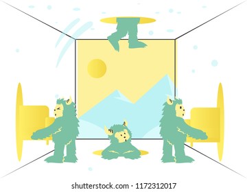 Cartoon Yeti Cleaning Up Vector Illustration