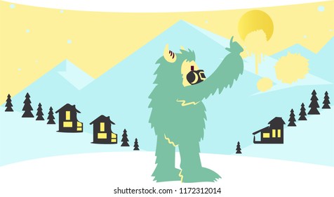 Cartoon Yeti Doing a Graffiti