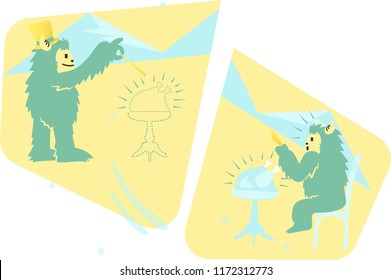 Cartoon Yeti Doing Magic Vector 
