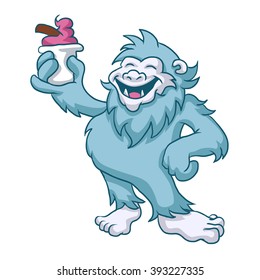 cartoon yeti eating ice cream