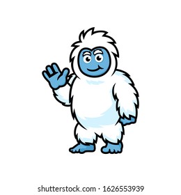 Cartoon yeti monster illustration. White hairy beast drawing