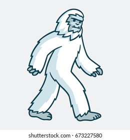 Cartoon yeti monster illustration. White hairy beast drawing.