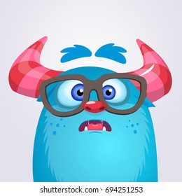 Cartoon yeti monster wearing glasses. Vector illustration of bigfoot sasquatch