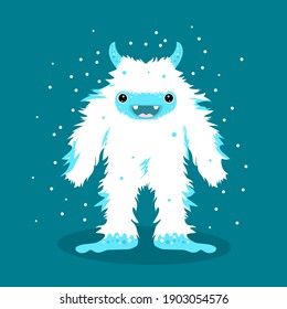 Cartoon Yeti smile In Standing Pose. Vector illustration for mugs, etc.