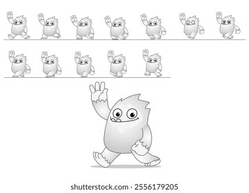 Cartoon Yeti Walking images, cute cartoon yeti character, walk cycle frame images vector