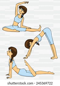 Cartoon yoga exercises