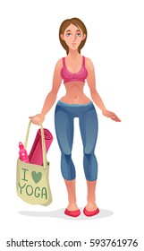 Cartoon yoga girl. Fitness young woman character. Decorative Isolated vector illustration.